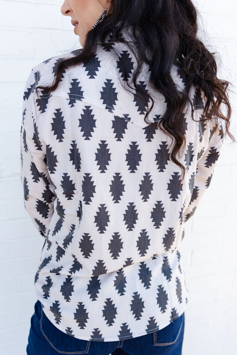 Black Aztec Pearl Snap Long Sleeve