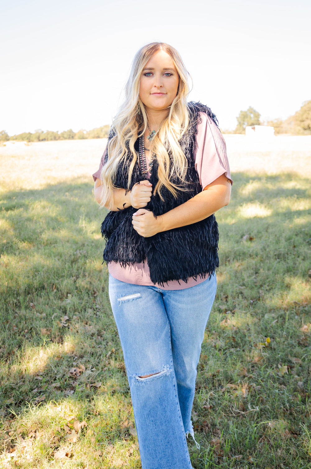 Black Eyelash Fur Vest