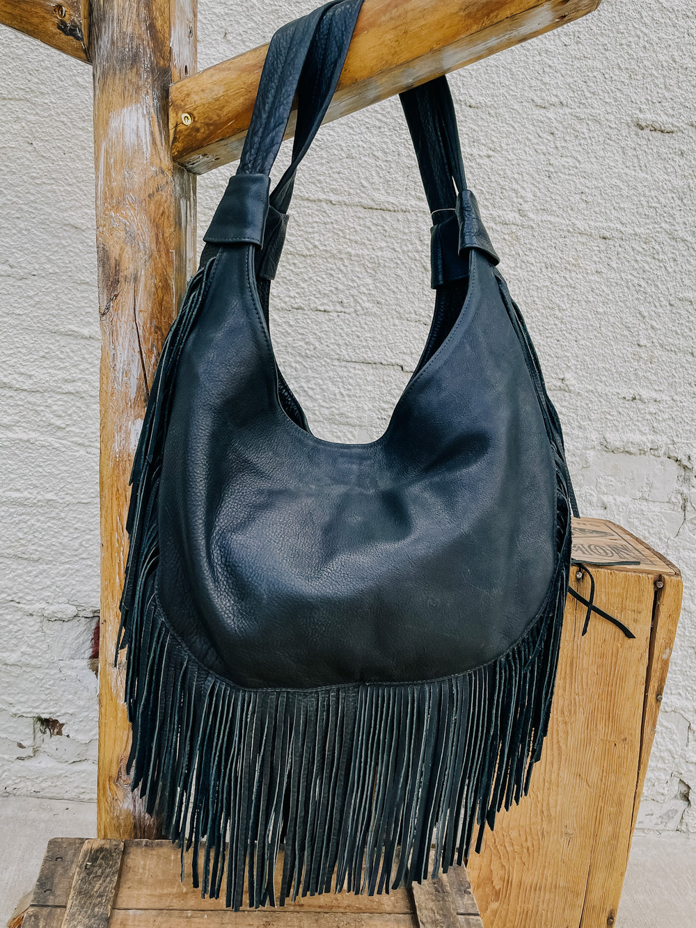 Black Fringe Hobo Bag