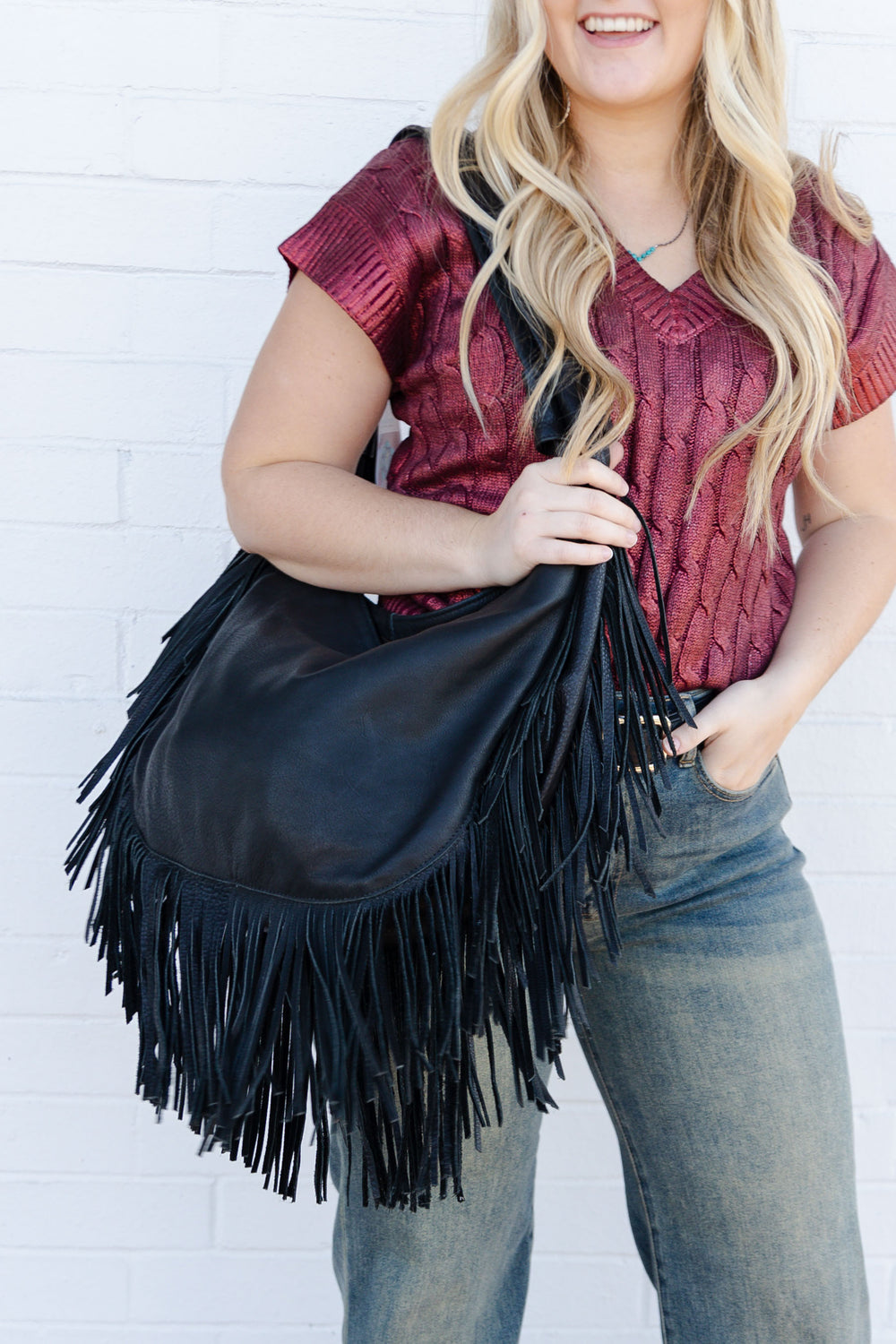 Black Fringe Hobo Bag