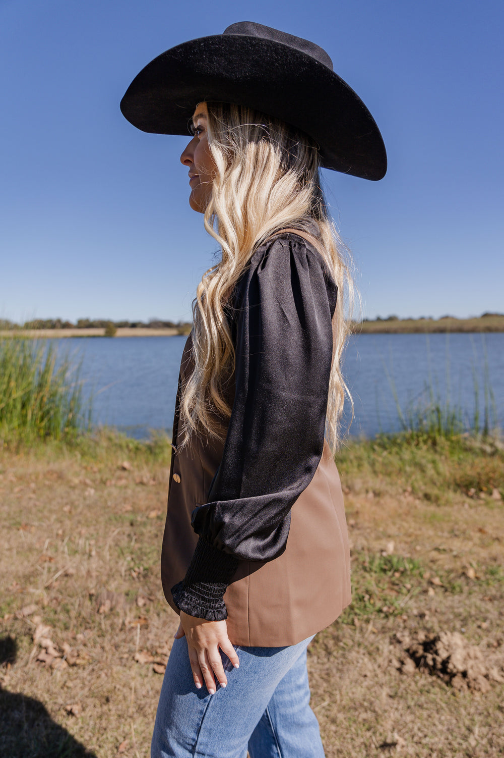 Black Long Sleeve Silk Button Down