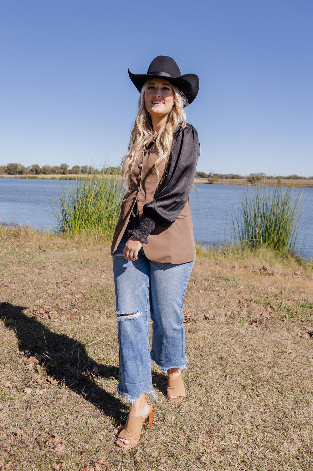 Black Long Sleeve Silk Button Down