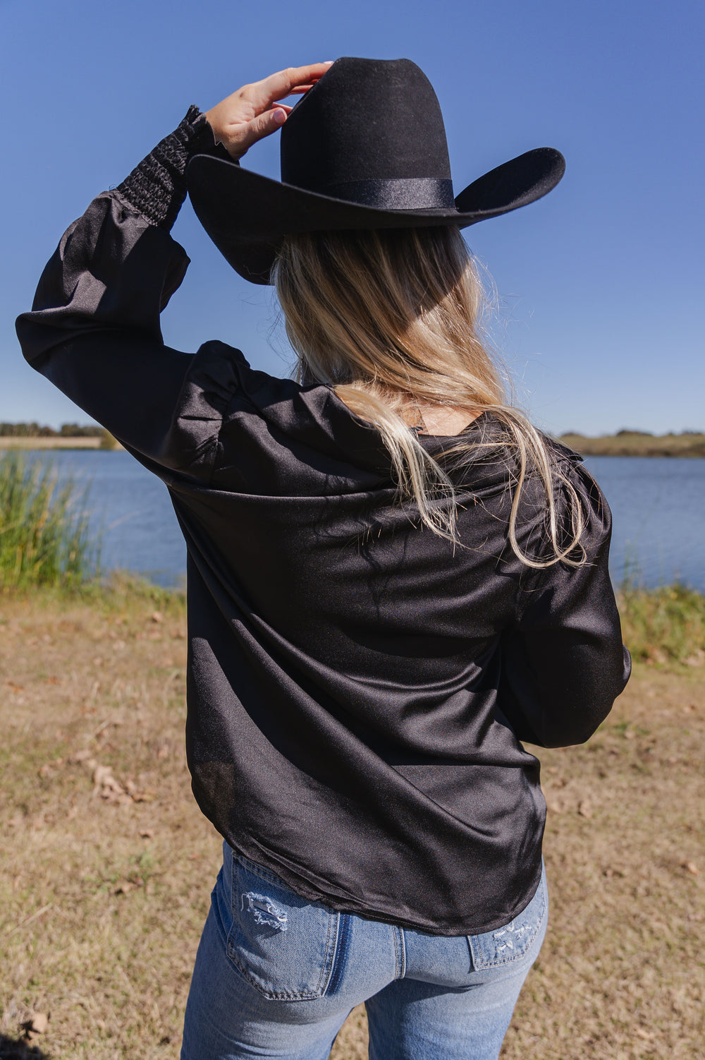 Black Long Sleeve Silk Button Down