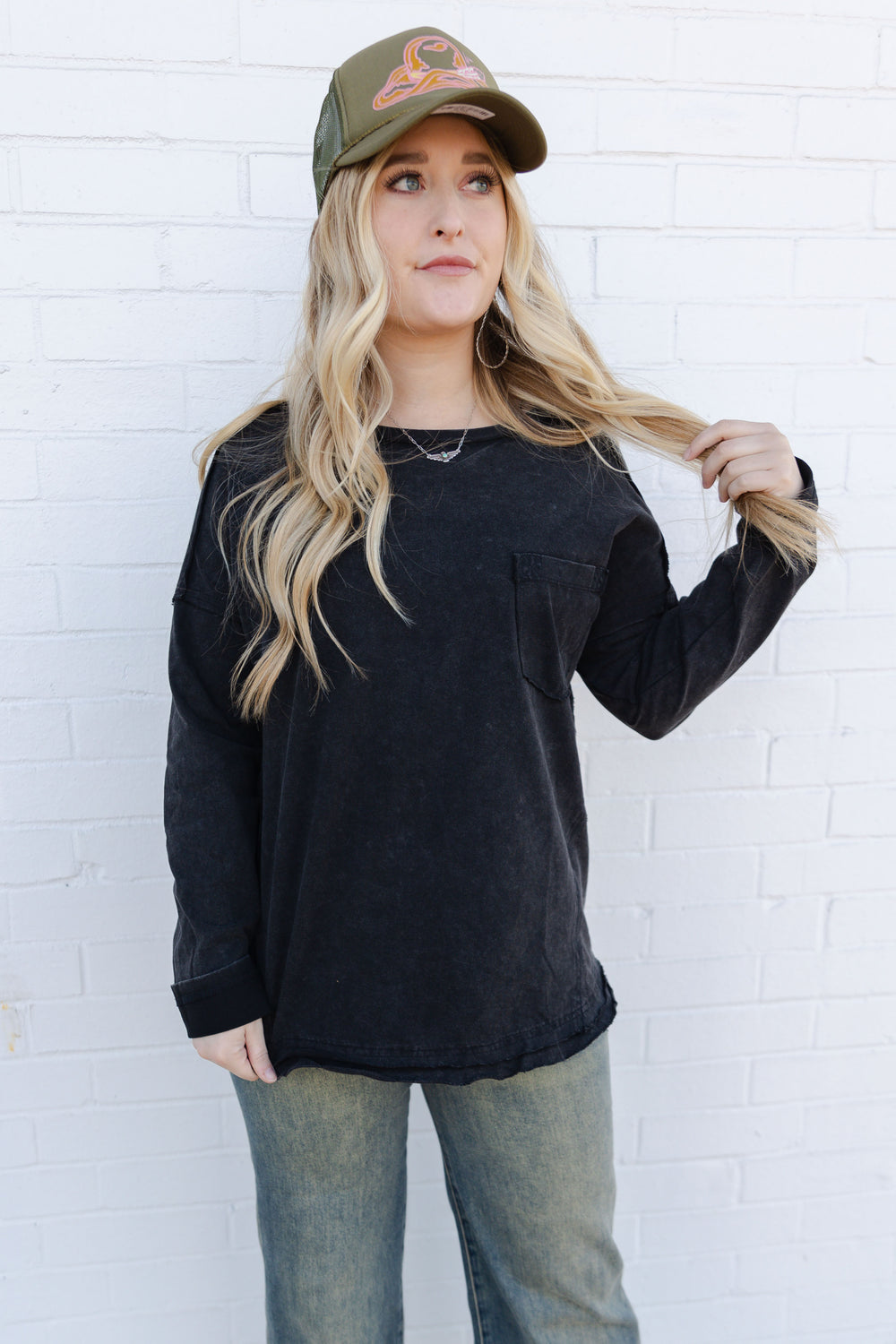 Black Mineral Washed Long Sleeve