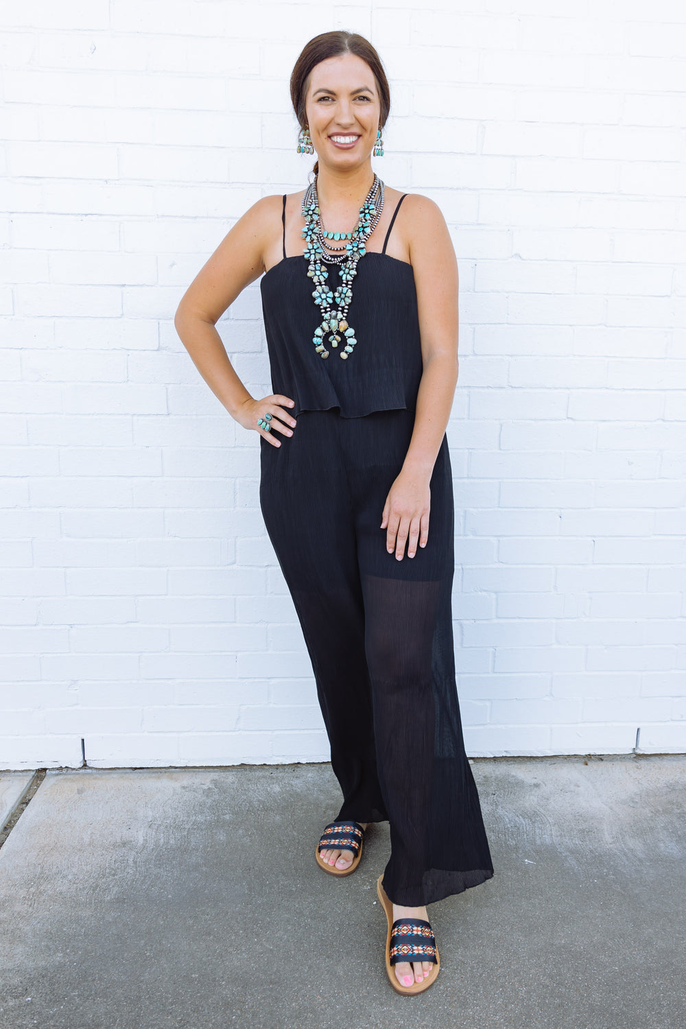 Black Pleated Cami Jumpsuit