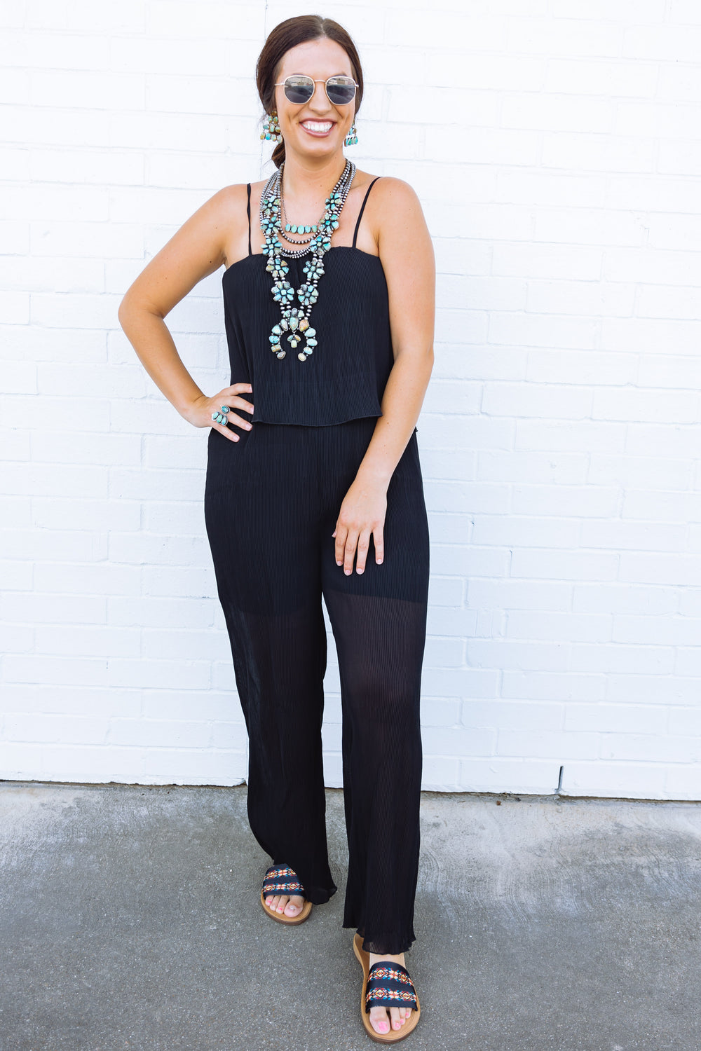 Black Pleated Cami Jumpsuit