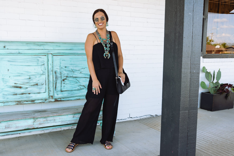 Black Pleated Cami Jumpsuit