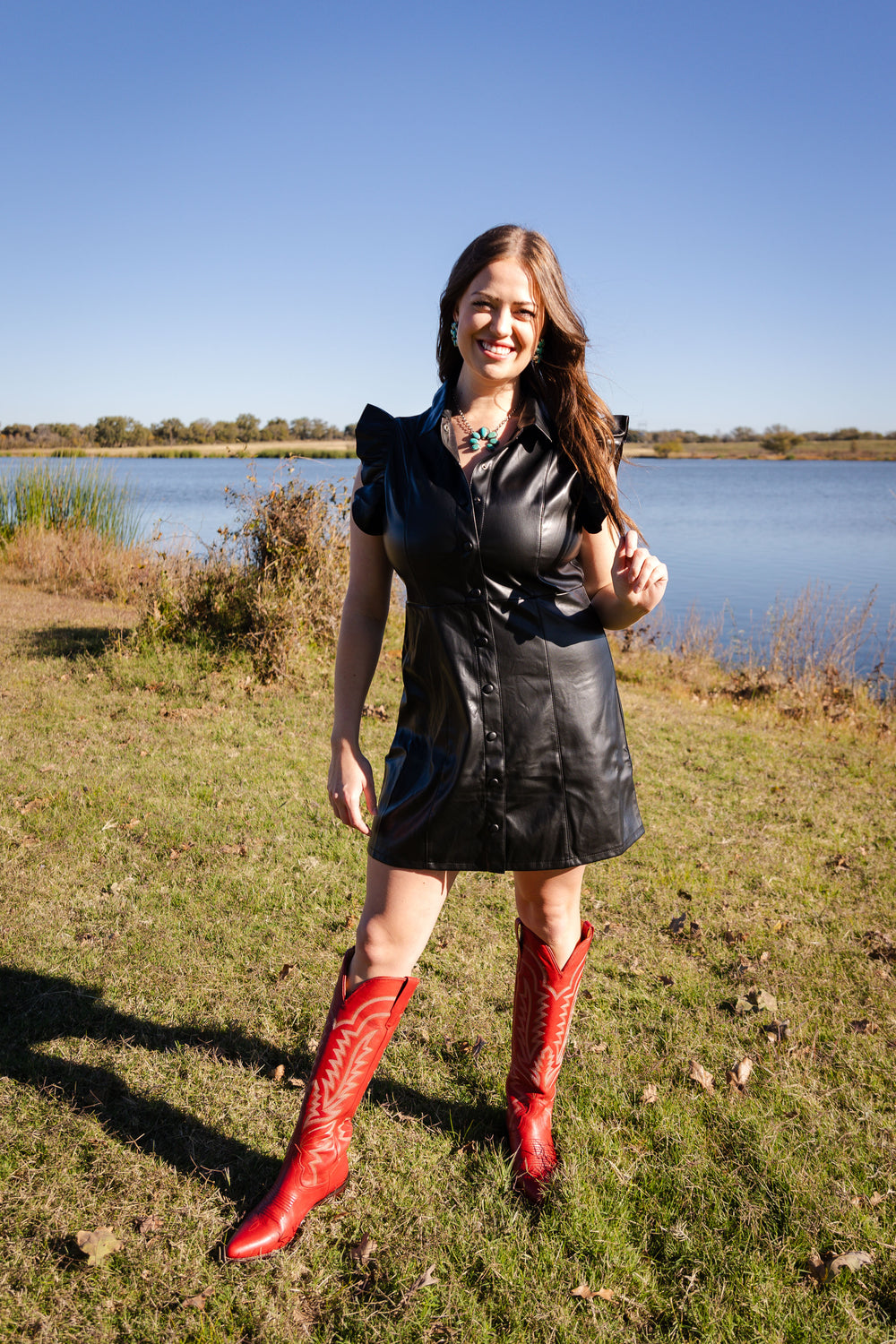 Black Pleather Ruffle Dress