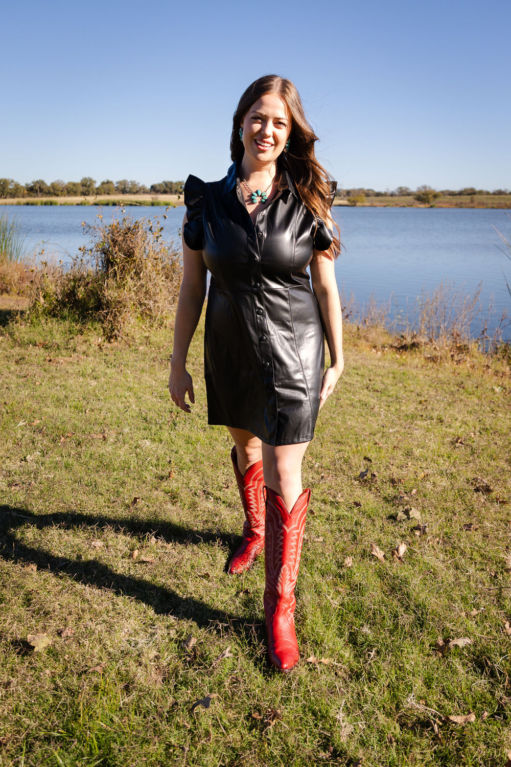 Black Pleather Ruffle Dress