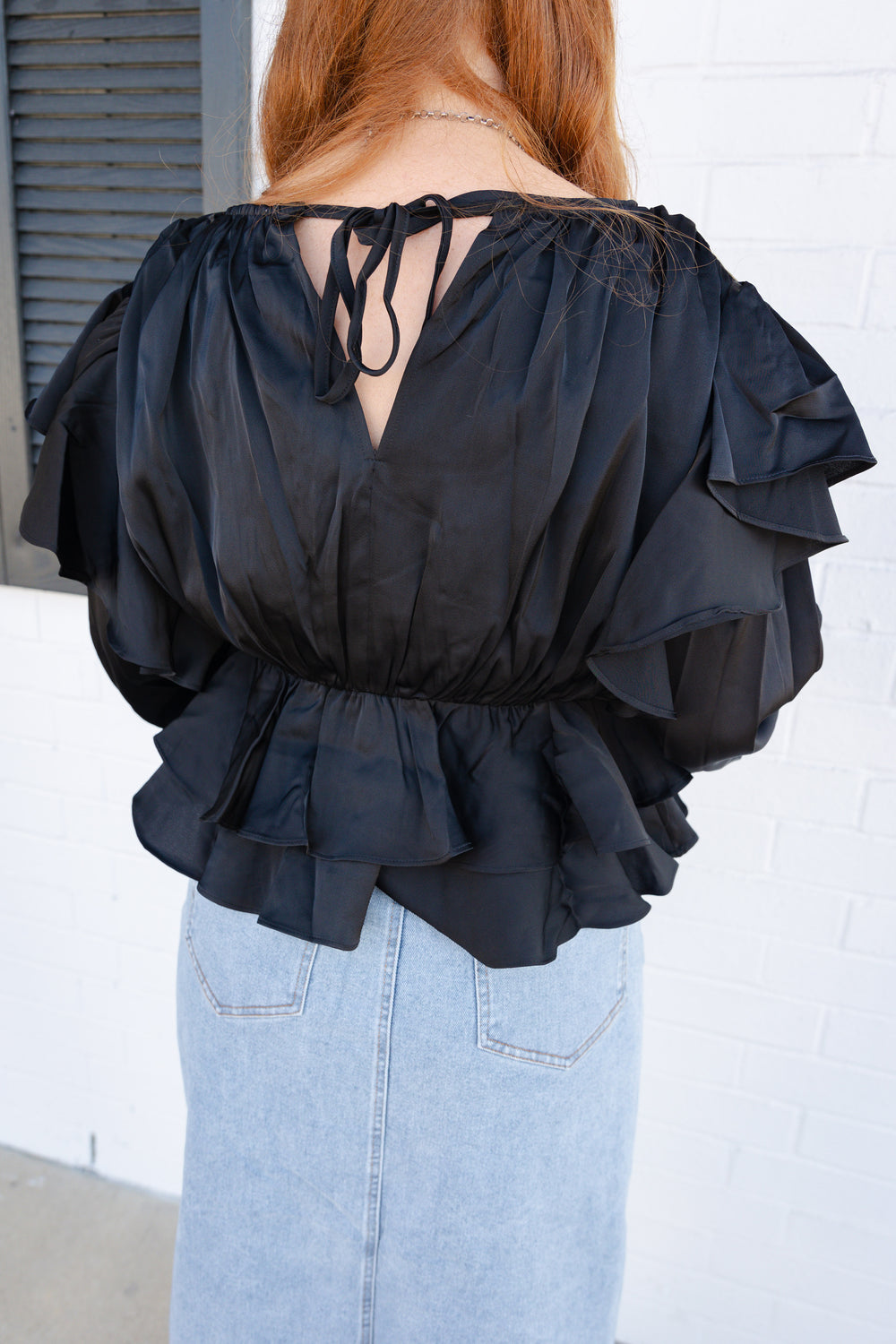 Black Ruffled Long Sleeve Shirt