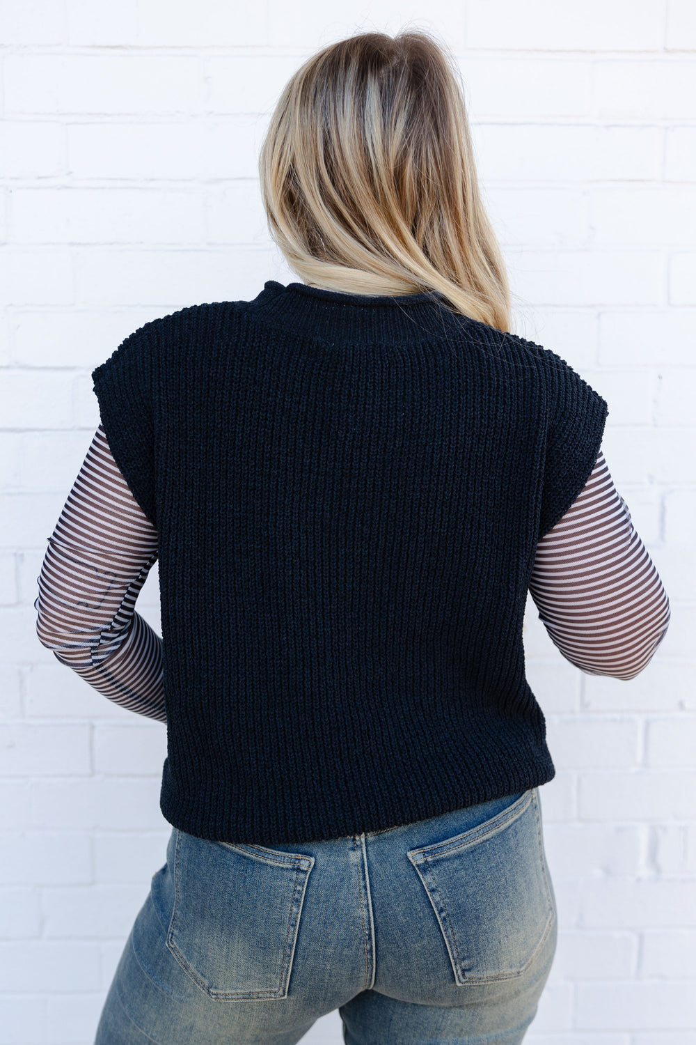 Black Stripe Mesh Top