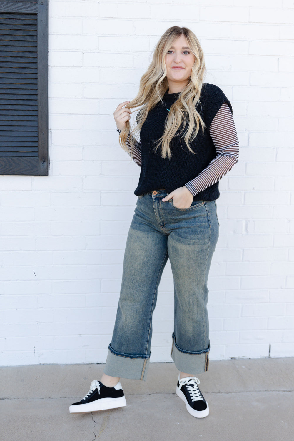 Black Stripe Mesh Top