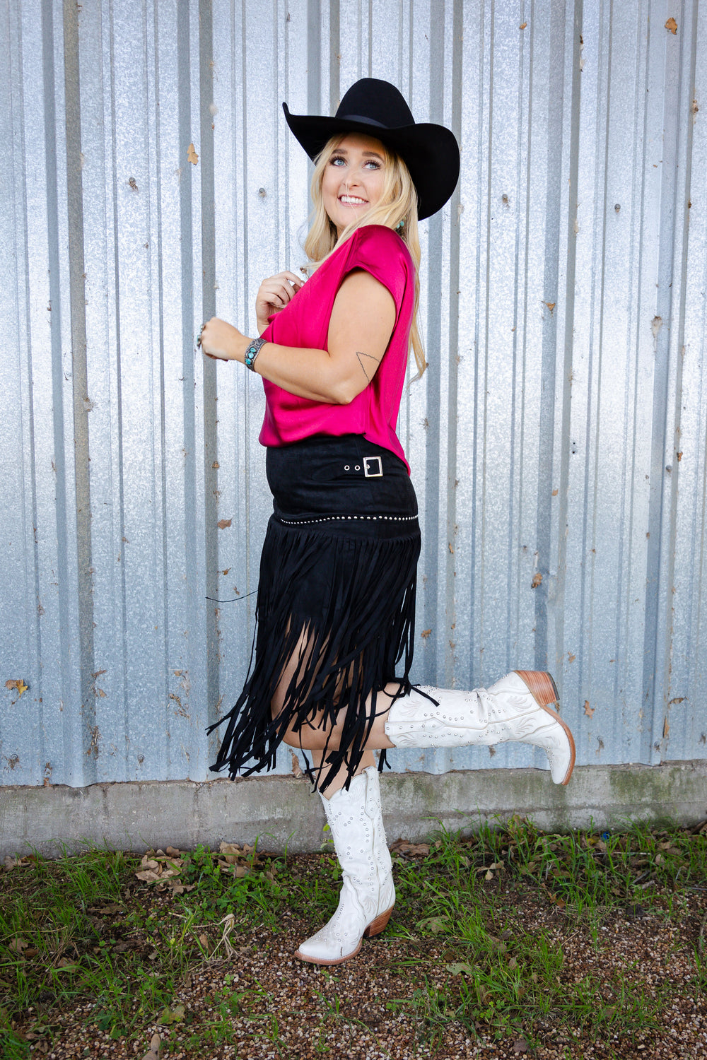 Black Suede Fringe Skirt