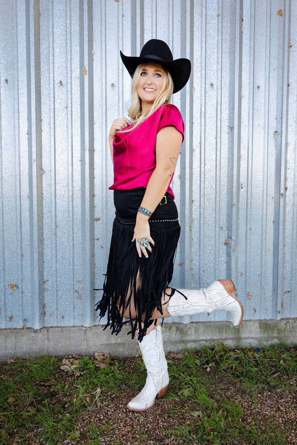 Black Suede Fringe Skirt