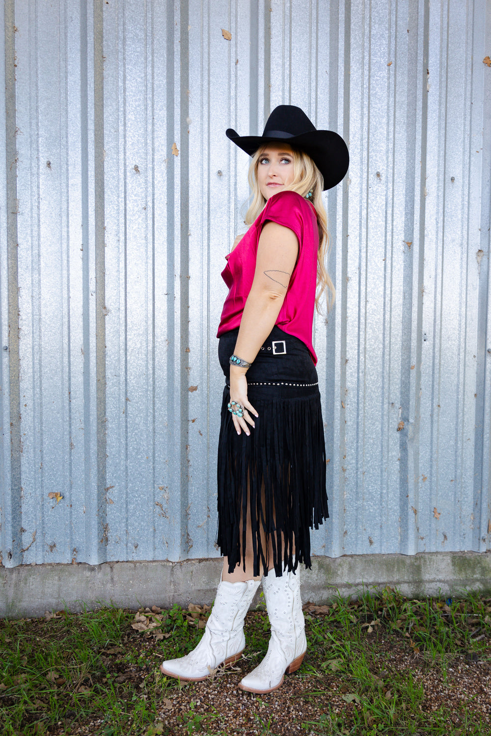 Black Suede Fringe Skirt