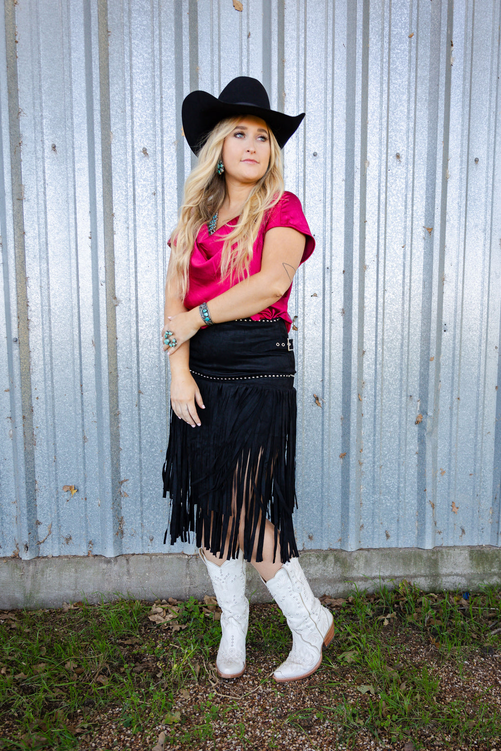 Black Suede Fringe Skirt