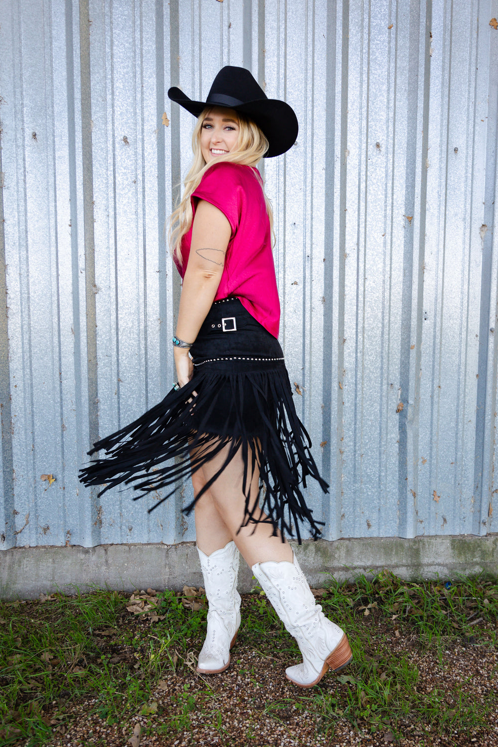 Black Suede Fringe Skirt