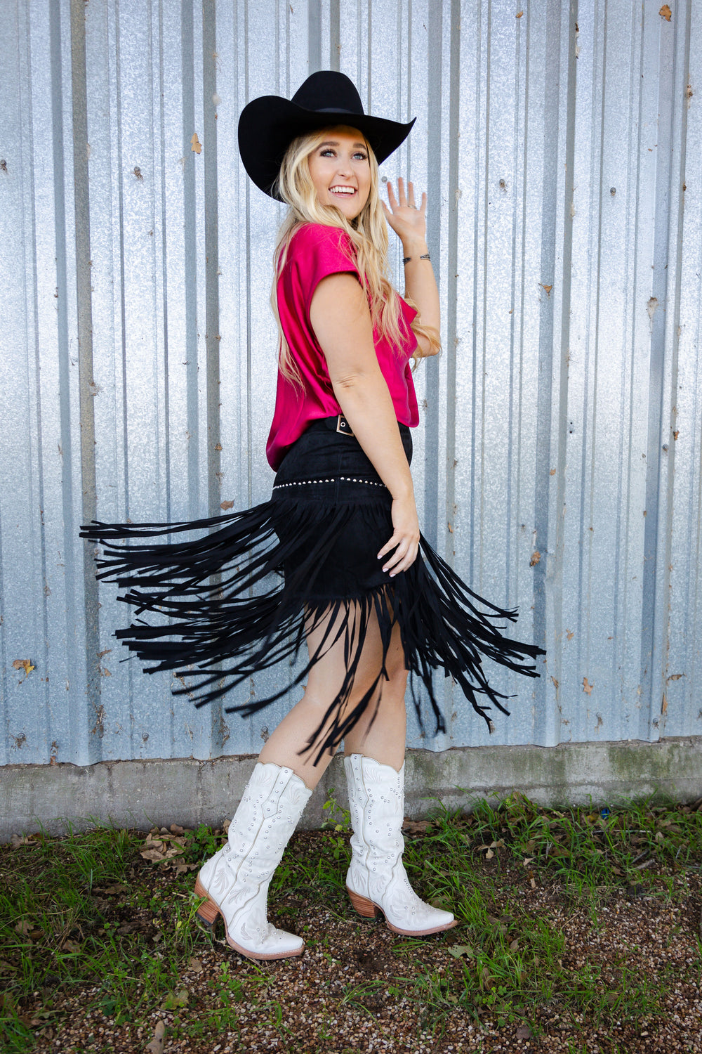 Black Suede Fringe Skirt