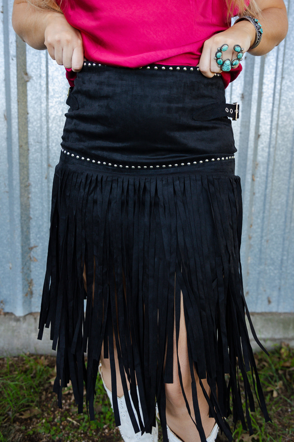 Black Suede Fringe Skirt