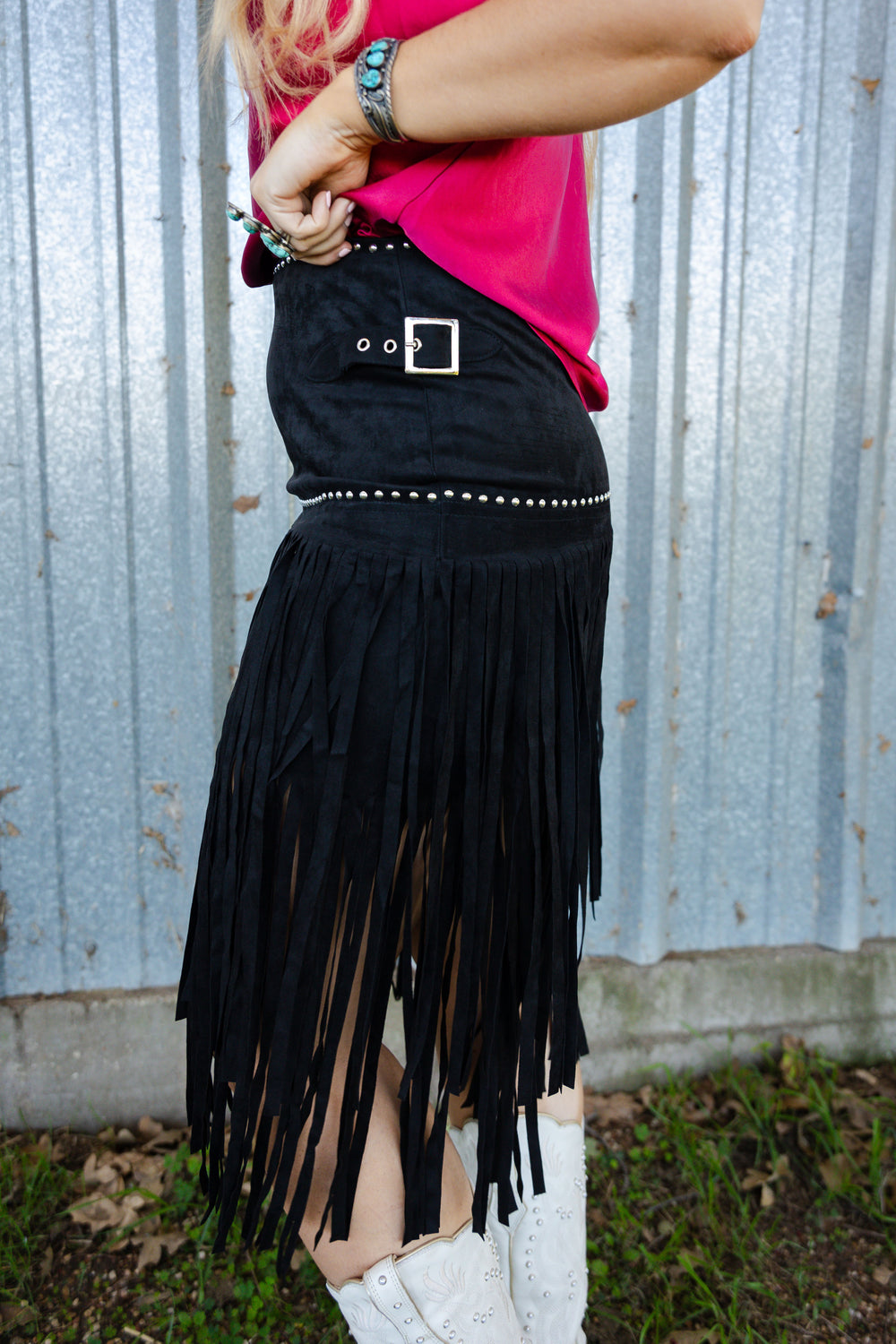 Black Suede Fringe Skirt