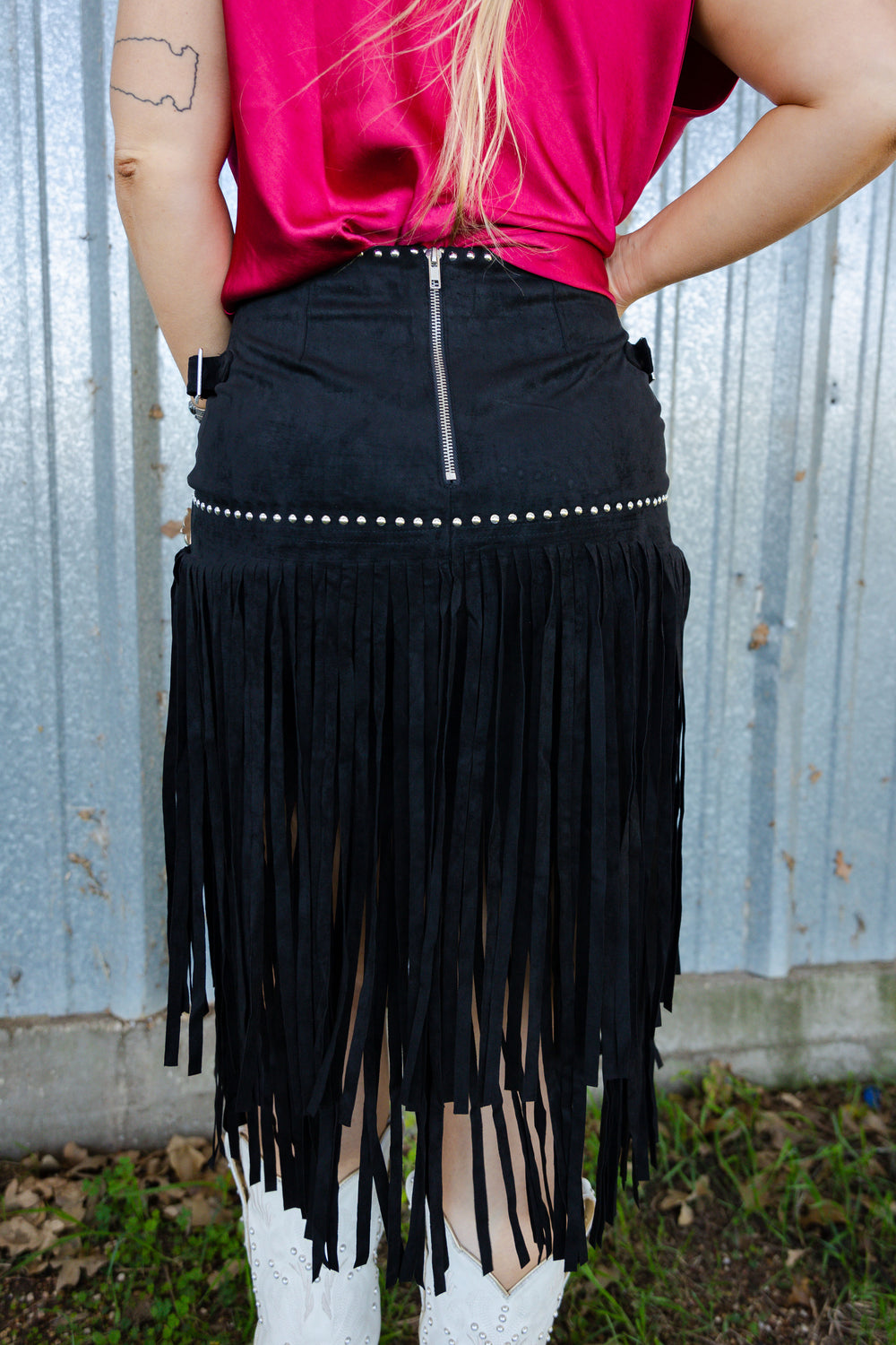 Black Suede Fringe Skirt