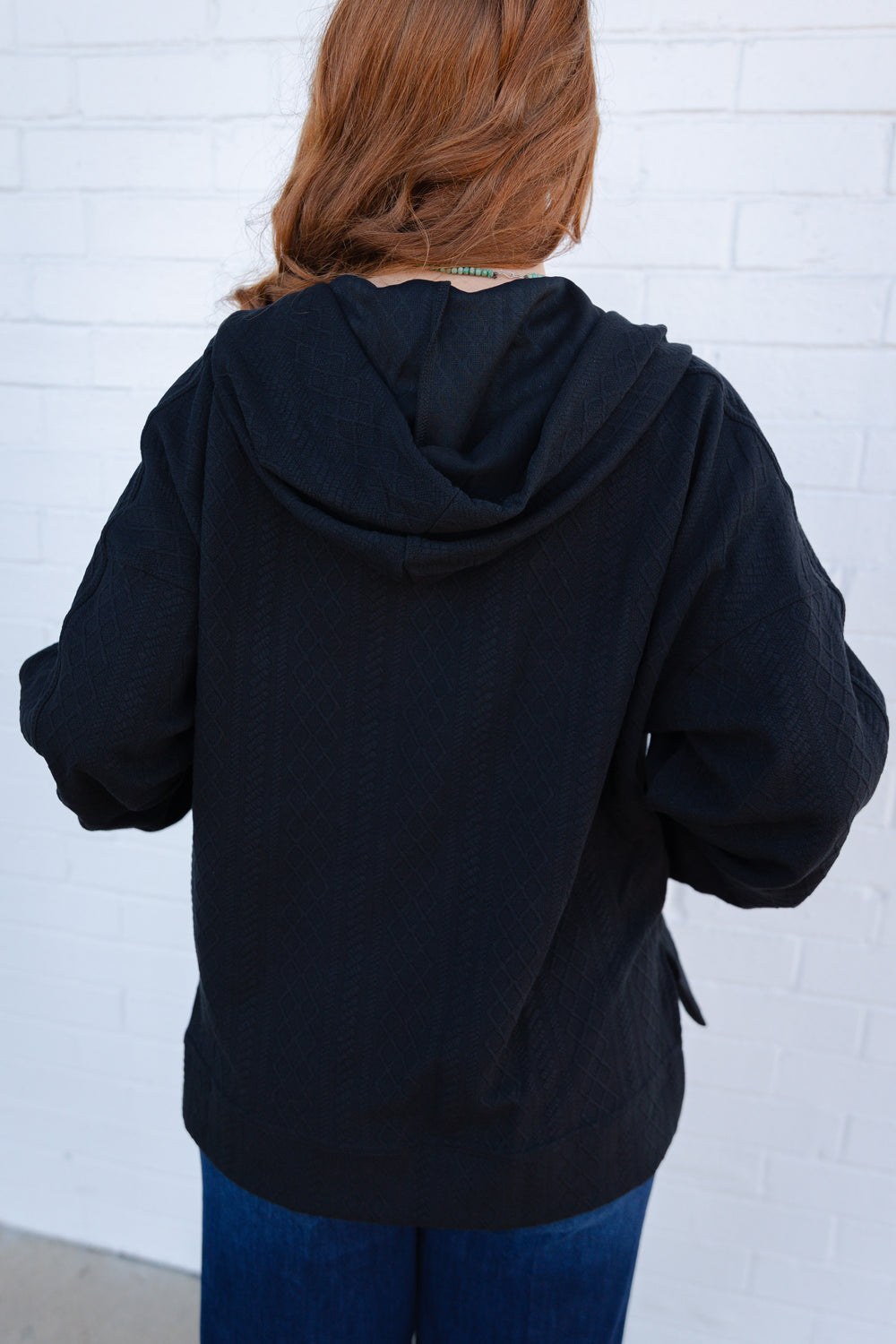 Black Textured Knit Hoodie