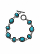 Burnished Silver Oval Turquoise Link Bracelet with Toggle Clasp