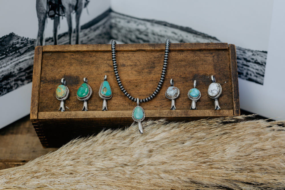 Braided Rope Turquoise Blossom Pendant