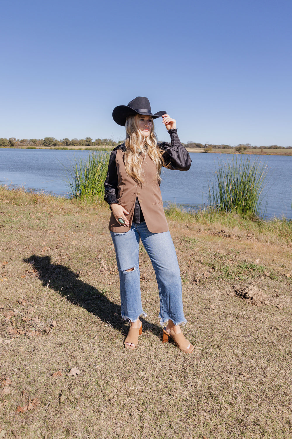 Brown Oversized Button Down Vest