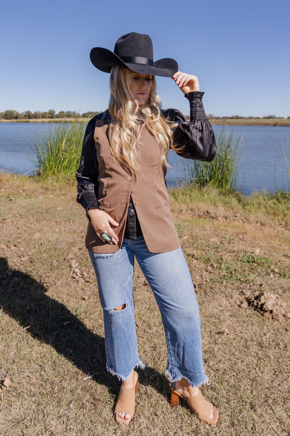 Brown Oversized Button Down Vest