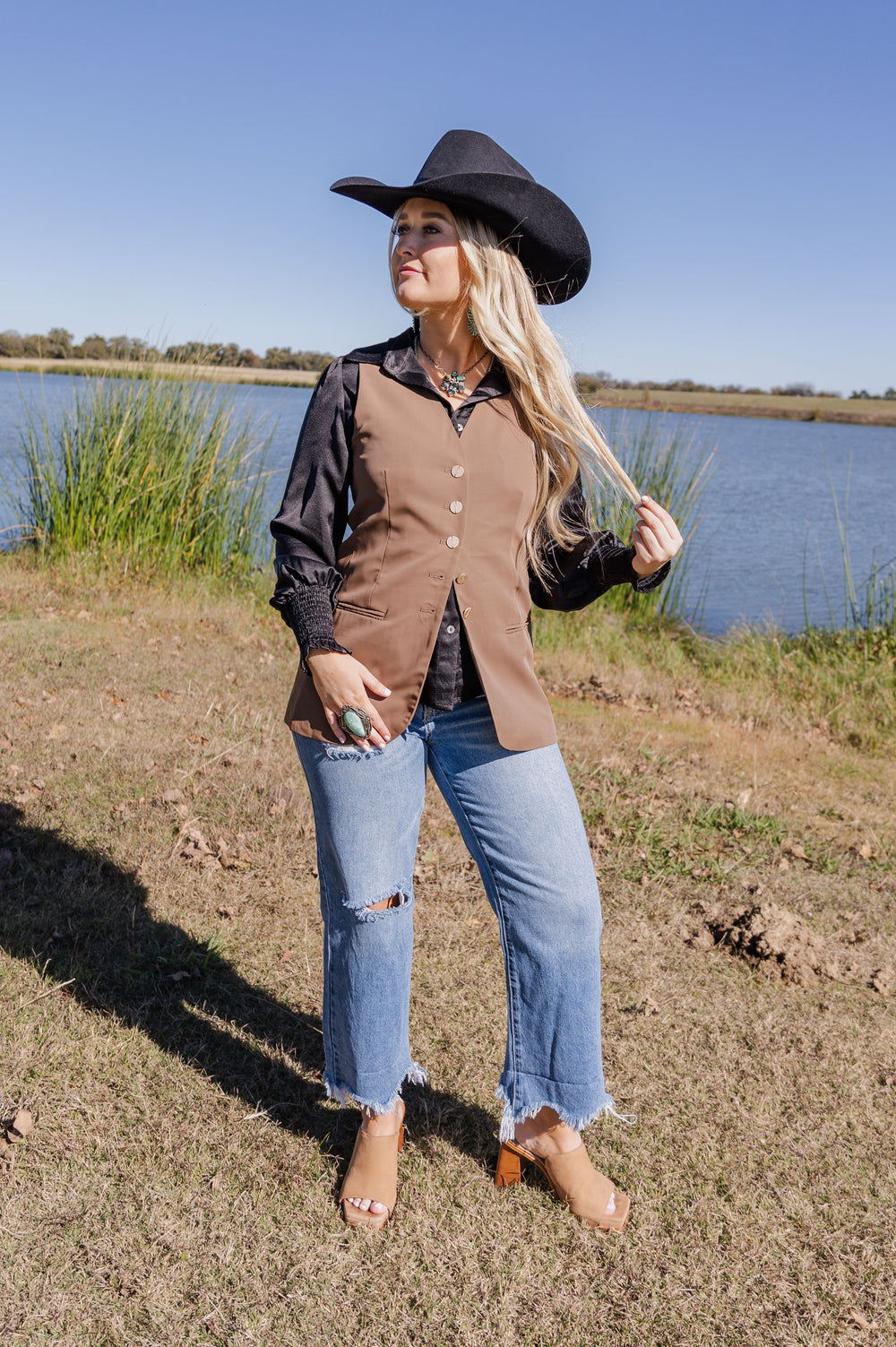 Brown Oversized Button Down Vest