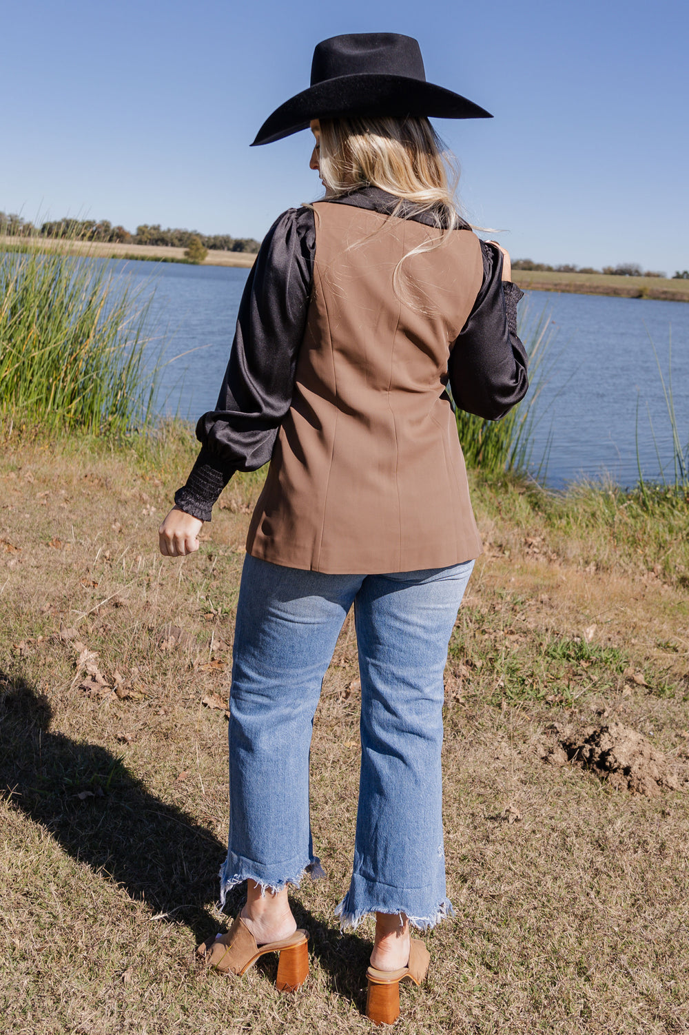 Brown Oversized Button Down Vest