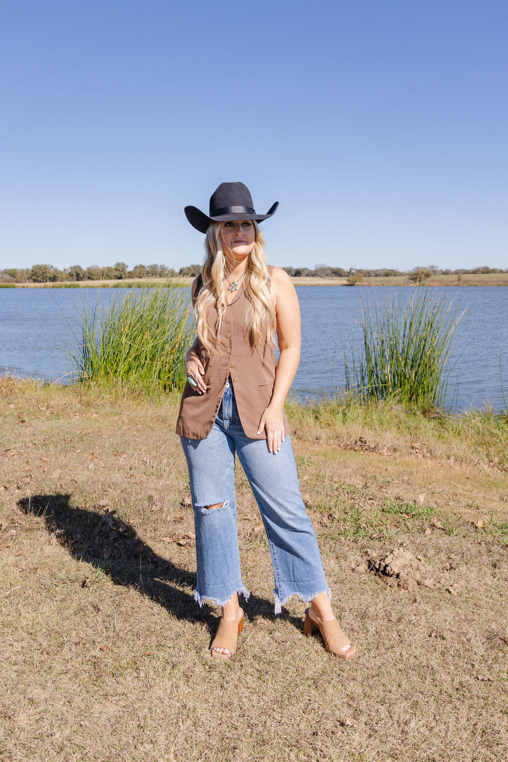 Brown Oversized Button Down Vest