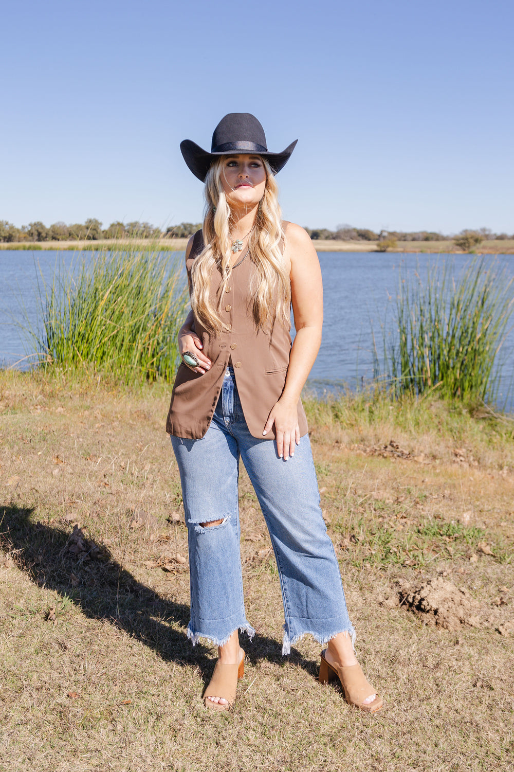 Brown Oversized Button Down Vest