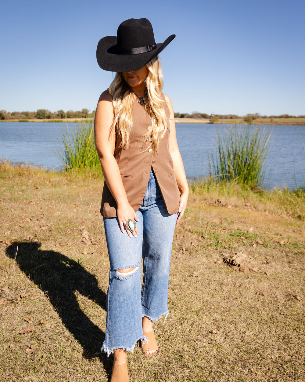 Brown Oversized Button Down Vest