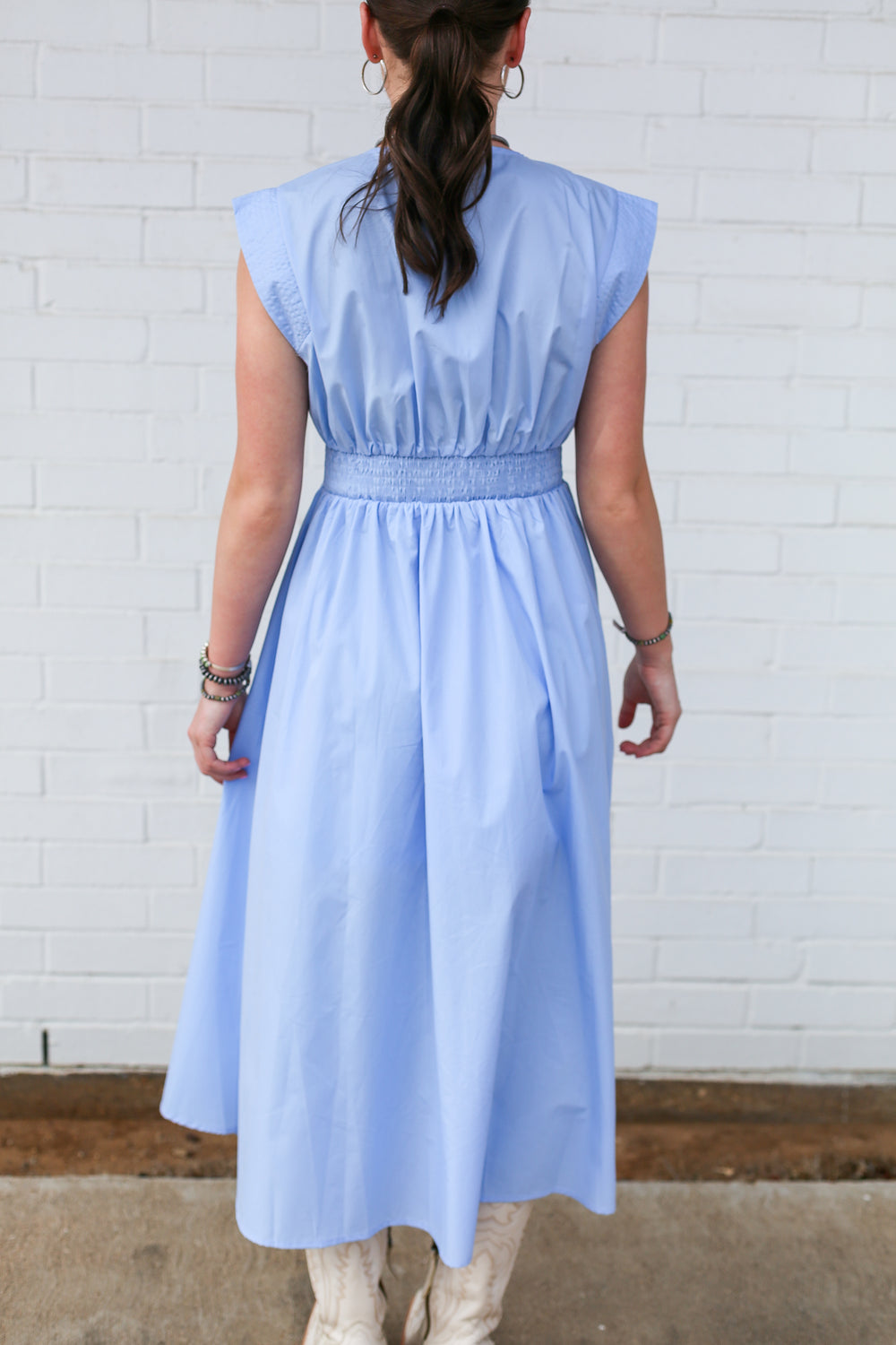 Baby Blue Front Zip Jolene Midi Dress