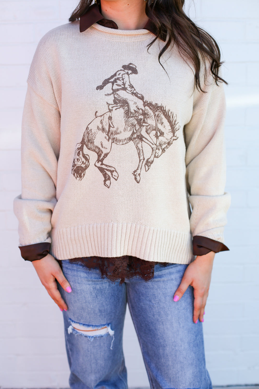 Beige Buckin Cowboy Sweater
