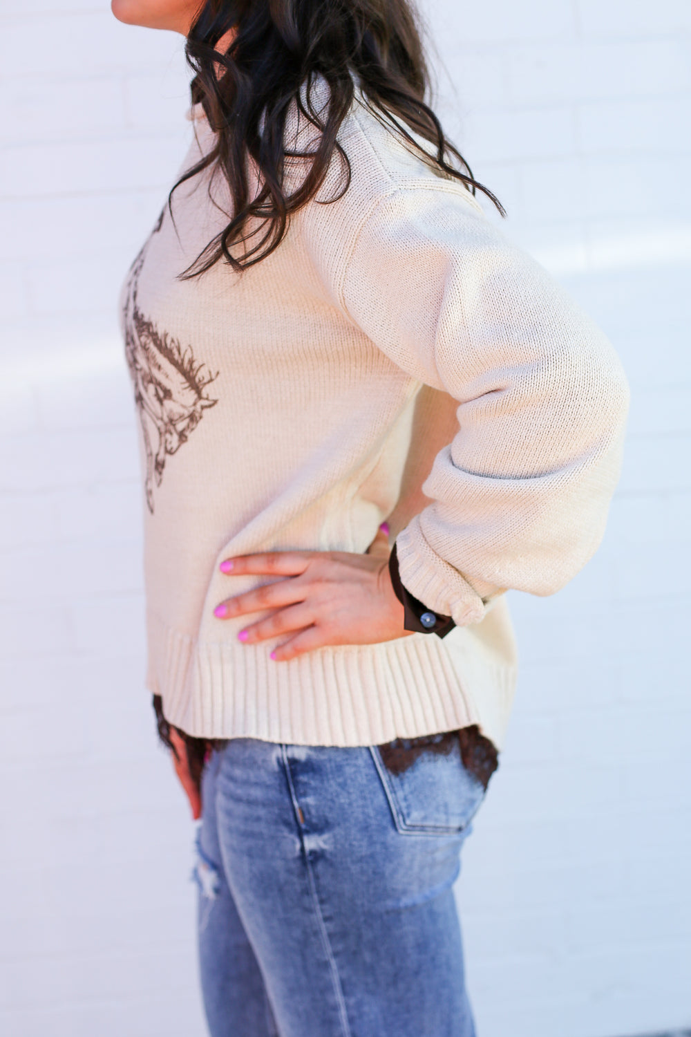 Beige Buckin Cowboy Sweater