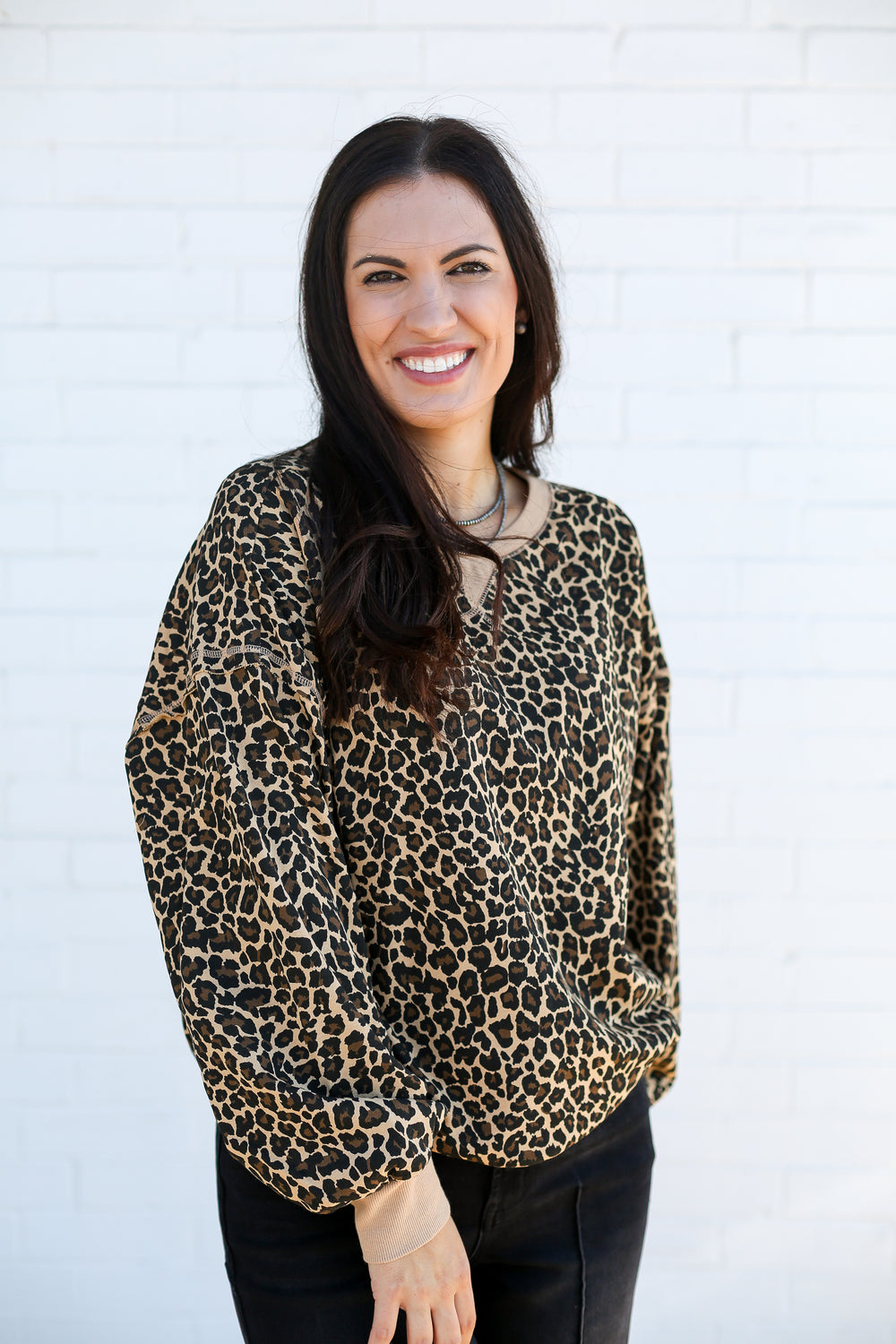 Beige Leopard Long Sleeve Top