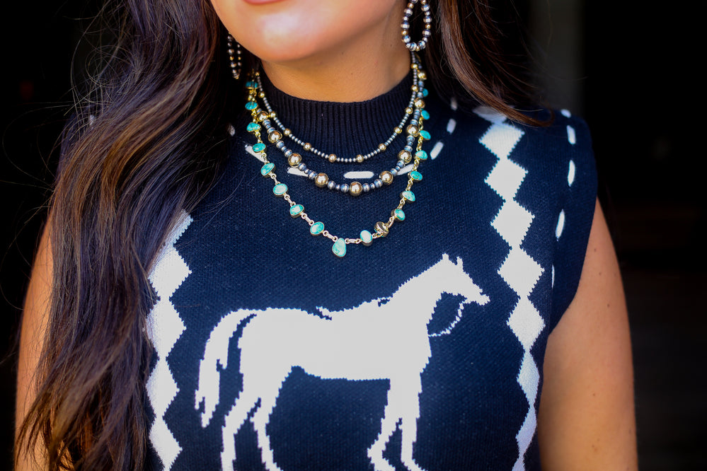 Black Buckstitch Horse Sleeveless Sweater