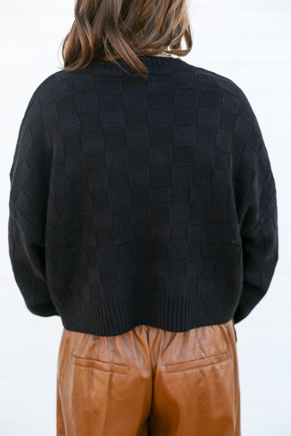 Black Checkered Crop Knit Sweater