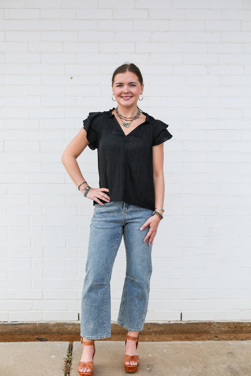 Black Fluttered Sleeve Blouse