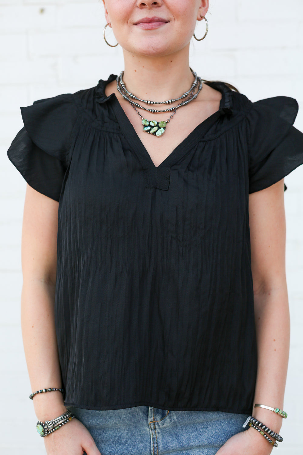 Black Fluttered Sleeve Blouse