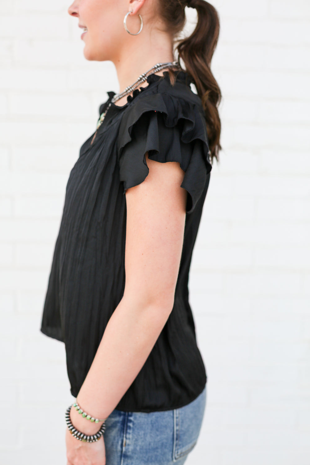 Black Fluttered Sleeve Blouse