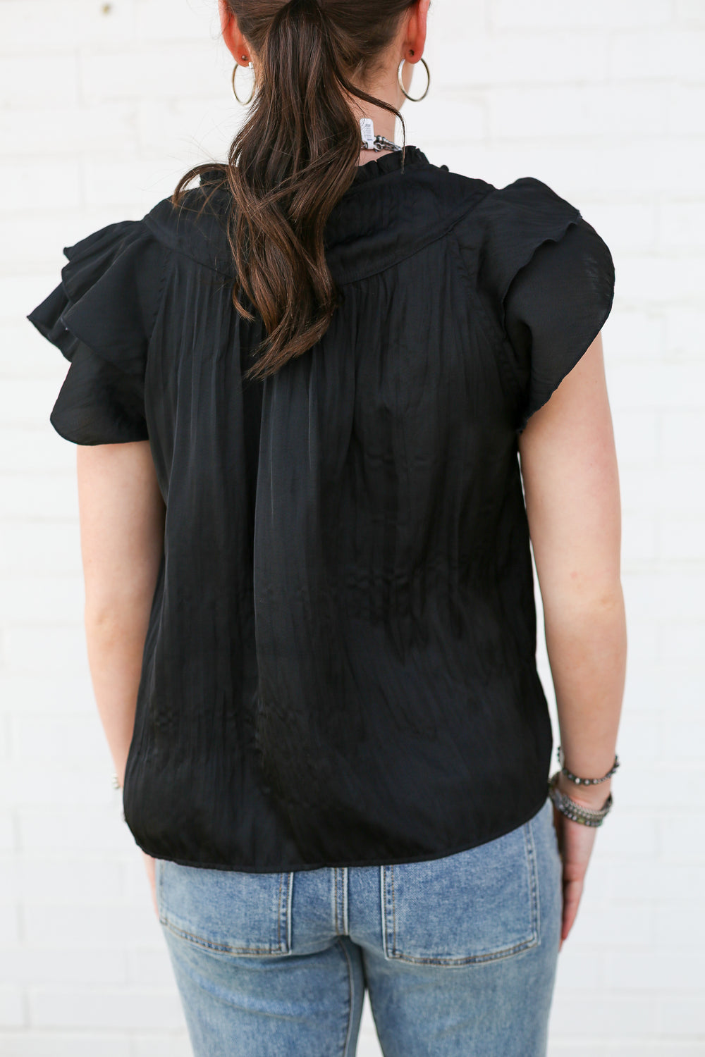 Black Fluttered Sleeve Blouse