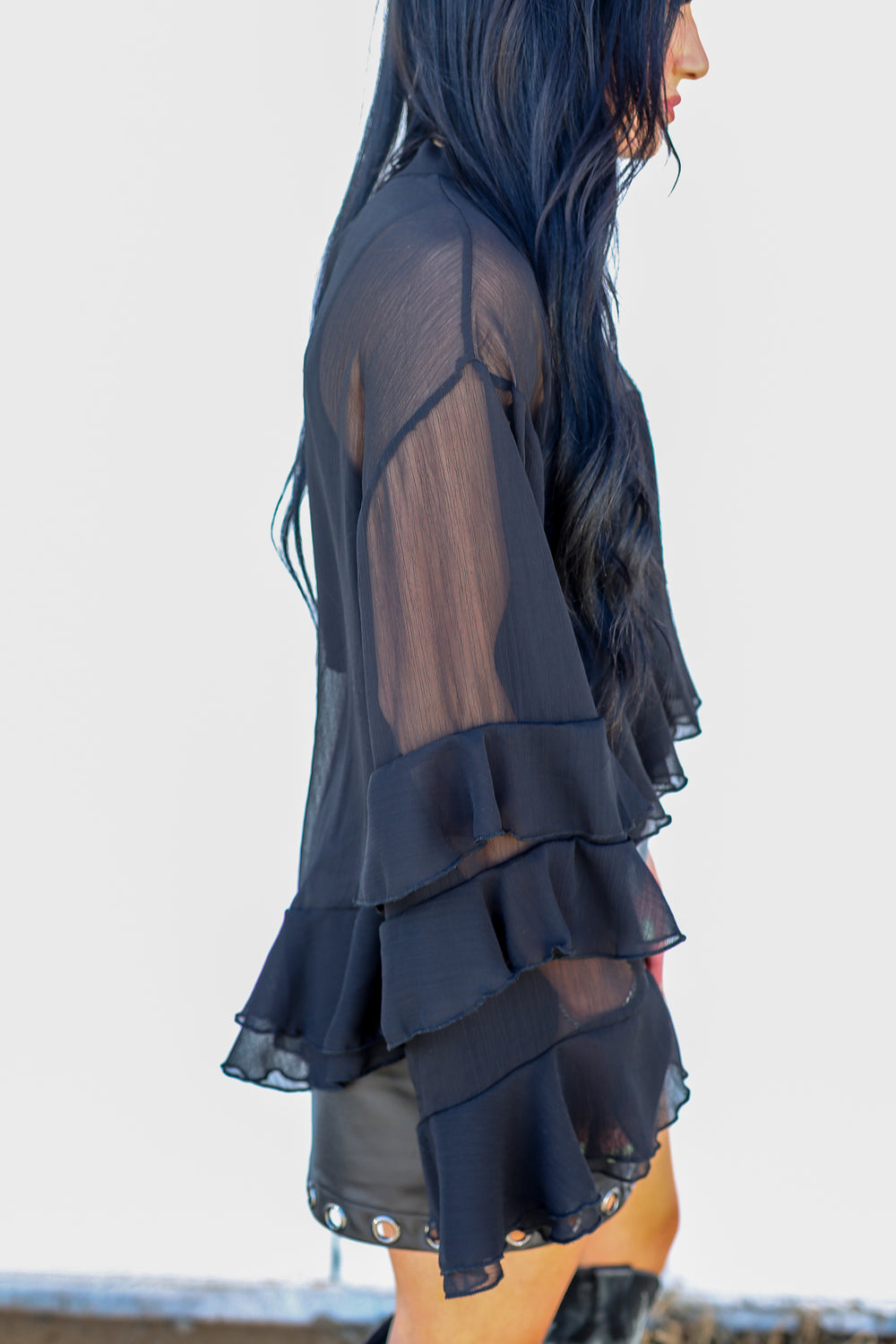 Black Hi-low Ruffle Blouse