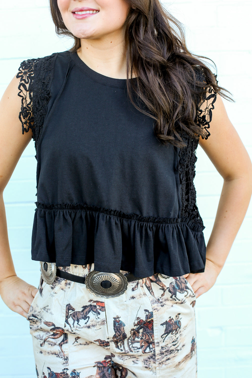Black Lacey Ruffled Top