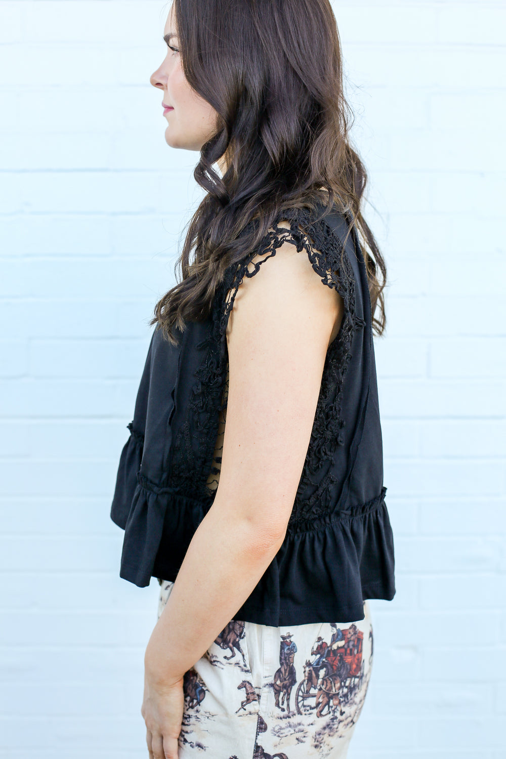 Black Lacey Ruffled Top