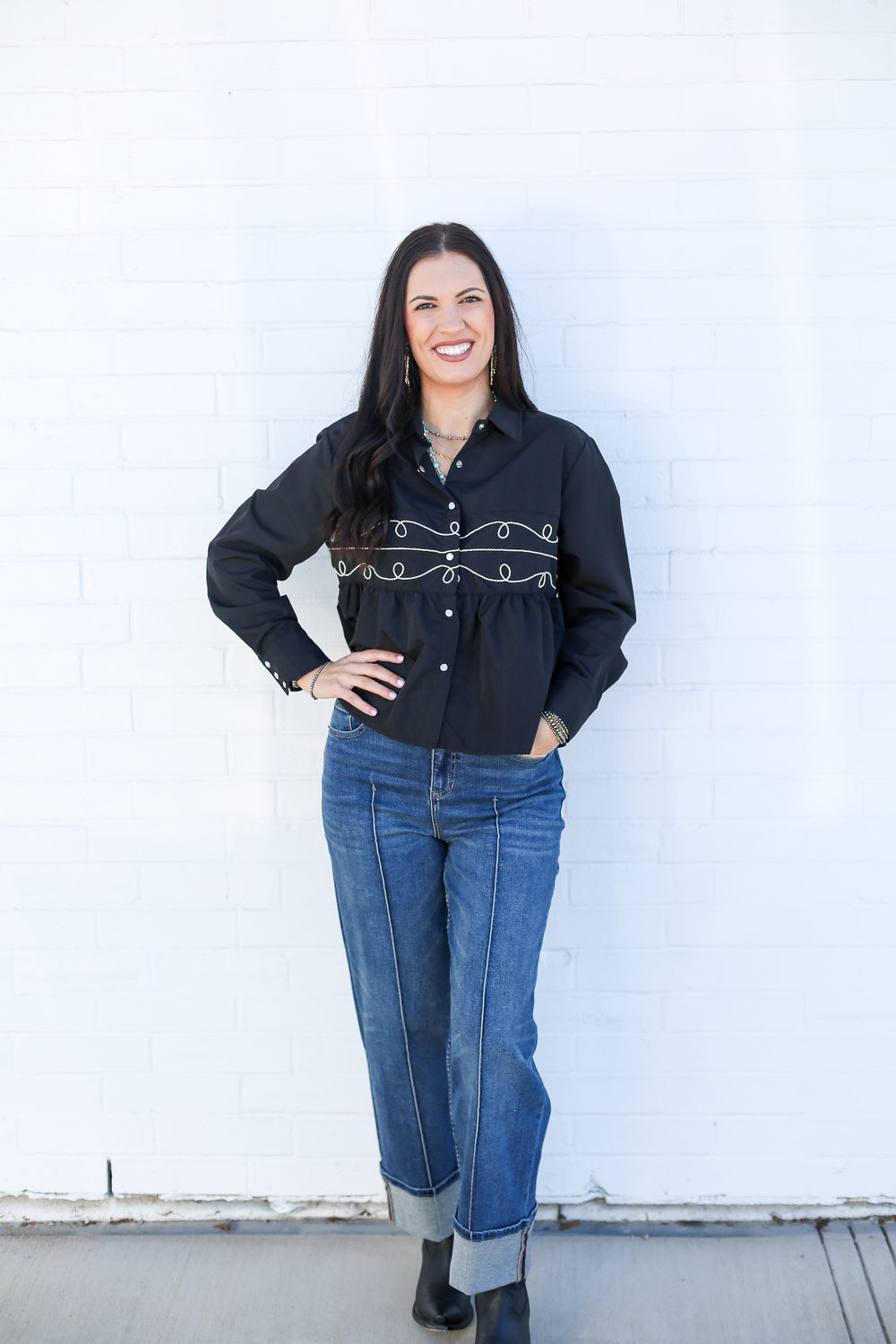 Black Loopty Lou Button Down Blouse