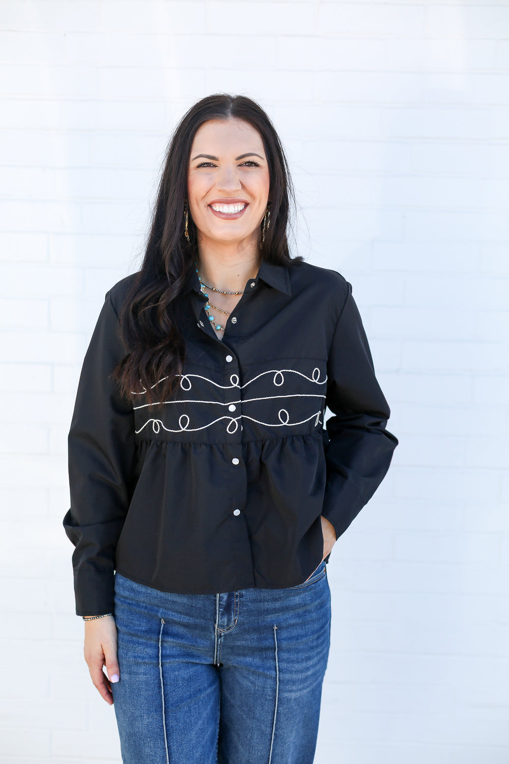 Black Loopty Lou Button Down Blouse